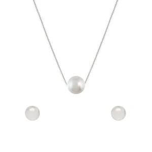 925 Silver White Pearl Moon Set with Earrings & Pendant | Gifts for Girlfriend, Jewellery Sets for Women & Girls | Certificate of Authenticity and 925 Stamp |