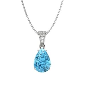 CLARA 925 Sterling Silver Sky Blue Tear Drop Pendant Earring Chain Jewellery Set | Rhodium Plated, Swiss Zirconia | Gift for Women & Girls
